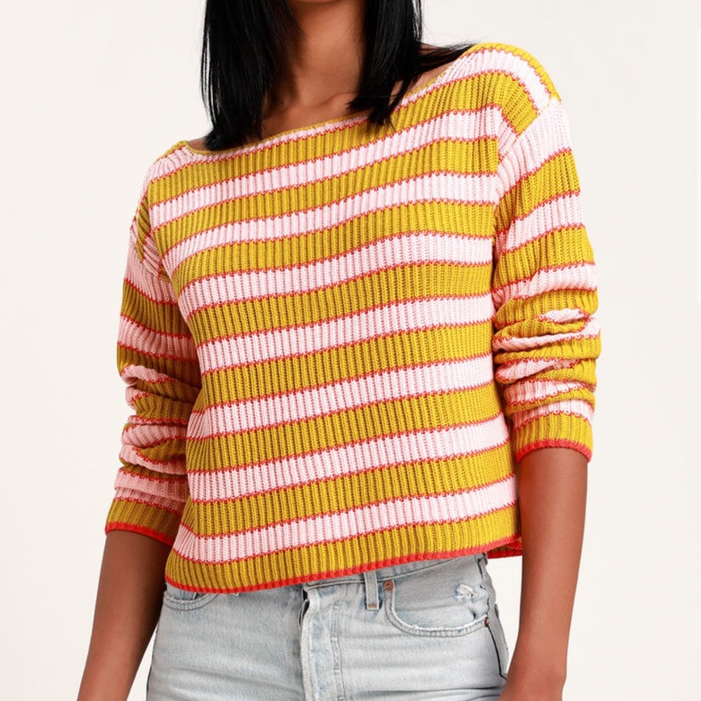 Lulus Teyanna Pink and Mustard Yellow Striped Sweater
